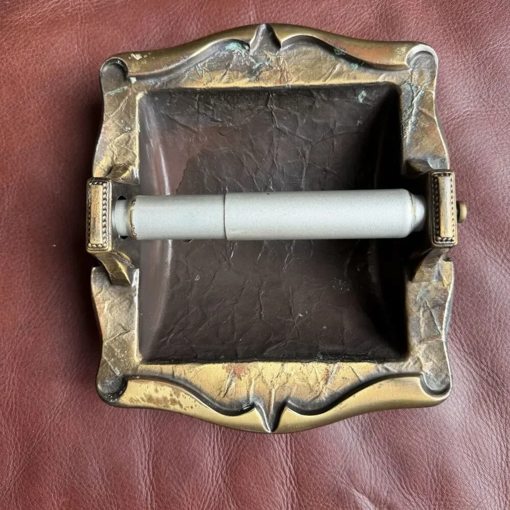 Amerock Carriage House Recessed Toilet Paper Holder Antique Brass 1970s *Fair*